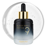 FARMSTAY Black Snail & Peptide9 Ampoule bottle for hydrating nourishment.