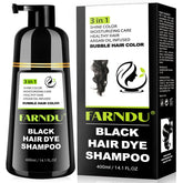 Farndu Black Hair Dye Shampoo bottle for easy application and gray coverage.