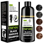 Farndu black hair dye shampoo bottle demonstrates easy at-home gray coverage.