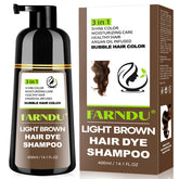 Farndu light brown hair dye shampoo bottle for easy at-home color.