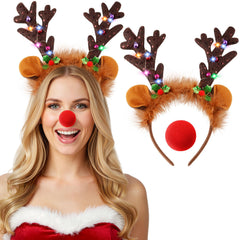 Farochy LED Reindeer Antlers Headband lights up for nighttime parties and festive photos