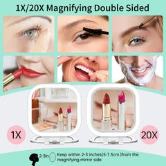 FASCINATE mirror showing three color light modes for day to night makeup.