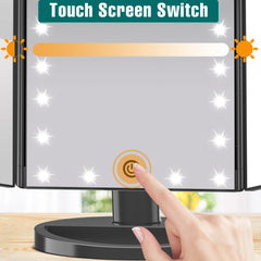 FASCINATE mirror with 2x magnification aids accurate eyeshadow placement and lash work.
