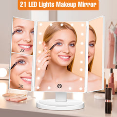 FASCINATE Trifold Mirror right panel 3x magnification for close-up makeup details.