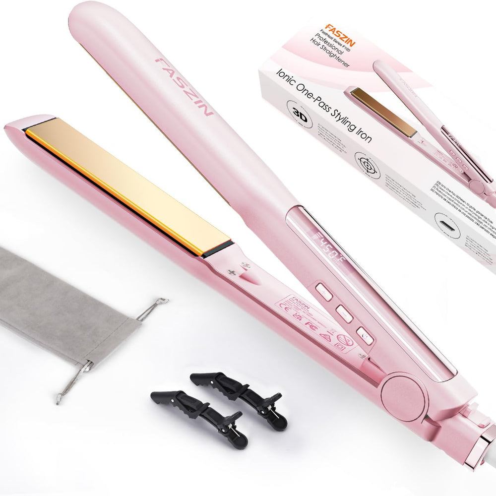 Faszin Pro Hair Straightener plate close-up showing smooth titanium surface for fast straightening.