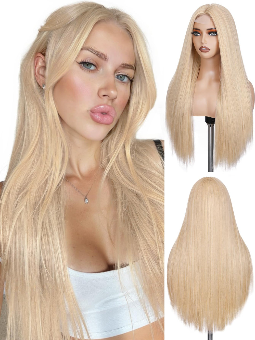 FAVE 26-inch blonde wig with middle-part for everyday styling and natural-looking volume.
