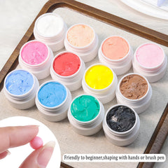 Fcozpjk color-palette 12-color gel set for diverse nail art designs with 3D elements.