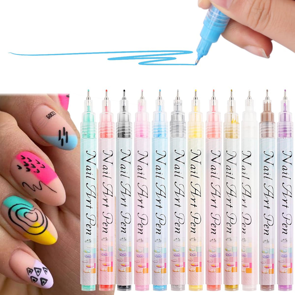 Fcozpjk Nail Art Graffiti Pen Set with 12 colors for precise nail designs