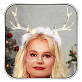 Fdesigner light-up antler reindeer headband with white feather and elk-ear detail for festive glow.