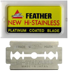 Feather double edge blades 50-count platinum-coated steel for a smooth close shave