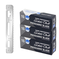 Feather ProGuard pack-shot highlights guarded blades for safer, precise shaving.