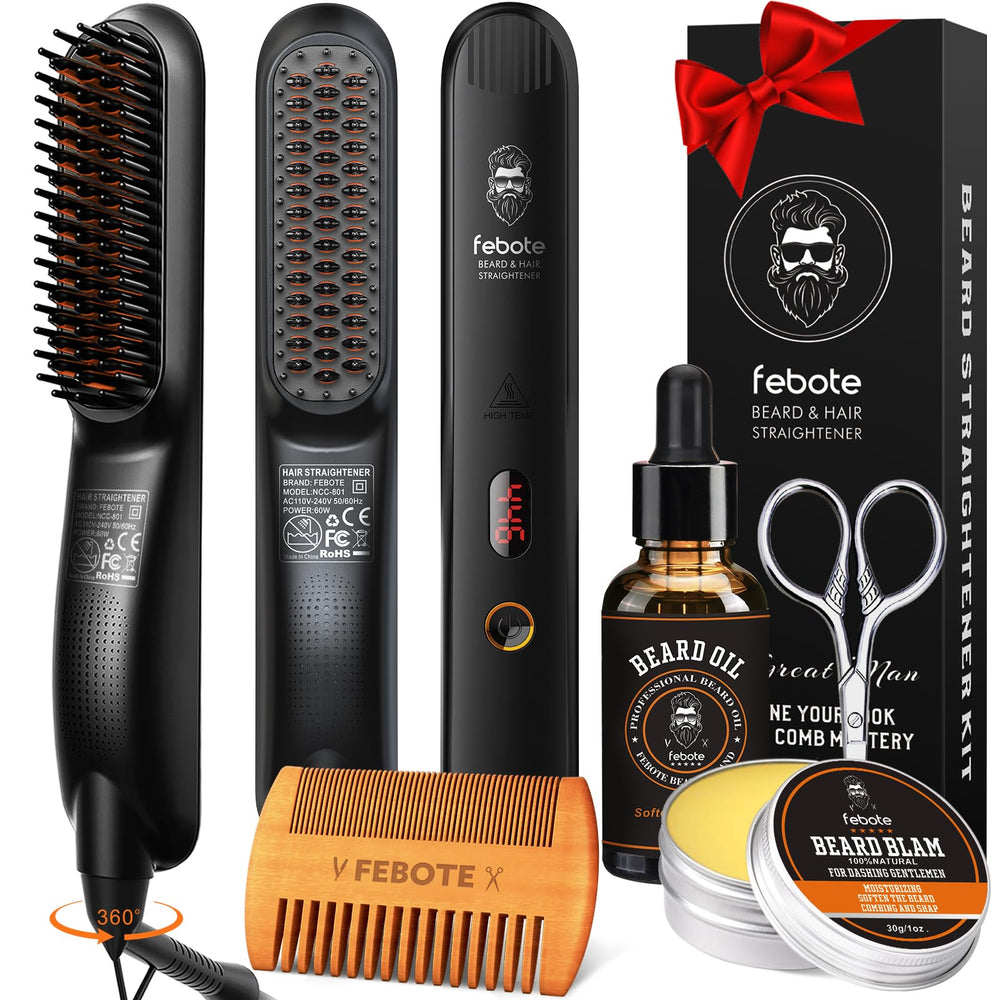 FEBOTE beard straightener closeup shows even heat for smooth beard styling