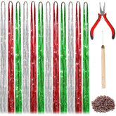 FEBSNOW 47-inch tinsel hair extensions rainbow kit for festival sparkle