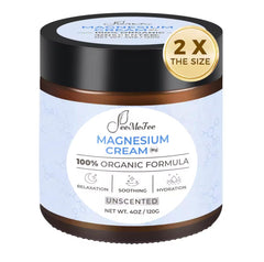 FeeMeFee magnesium lotion bottle promotes calm muscles for a restful night.