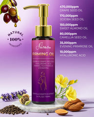 Texture close-up of FeeMeFee Firming Oil shows silky, non-greasy feel