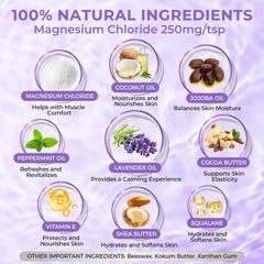 FeeMeFee magnesium lotion ingredients coconut oil image emphasizes deep skin hydration