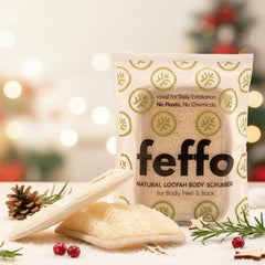 Feffo loofah sponge dual-sided for deep exfoliation and cleansing in the shower.
