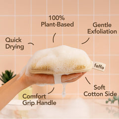 Feffo loofah sponge natural loofa texture offers a firm, comfortable grip.
