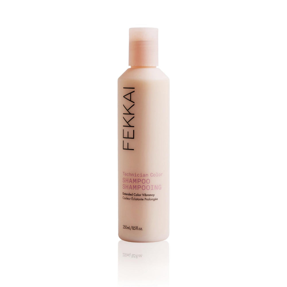 Fekkai Technician Color Shampoo bottle closeup showing color protection for vibrant color-treated hair