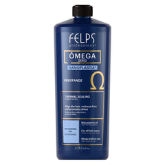 Felps Professional Omega bottle close-up showing a formaldehyde-free smoothing formula.