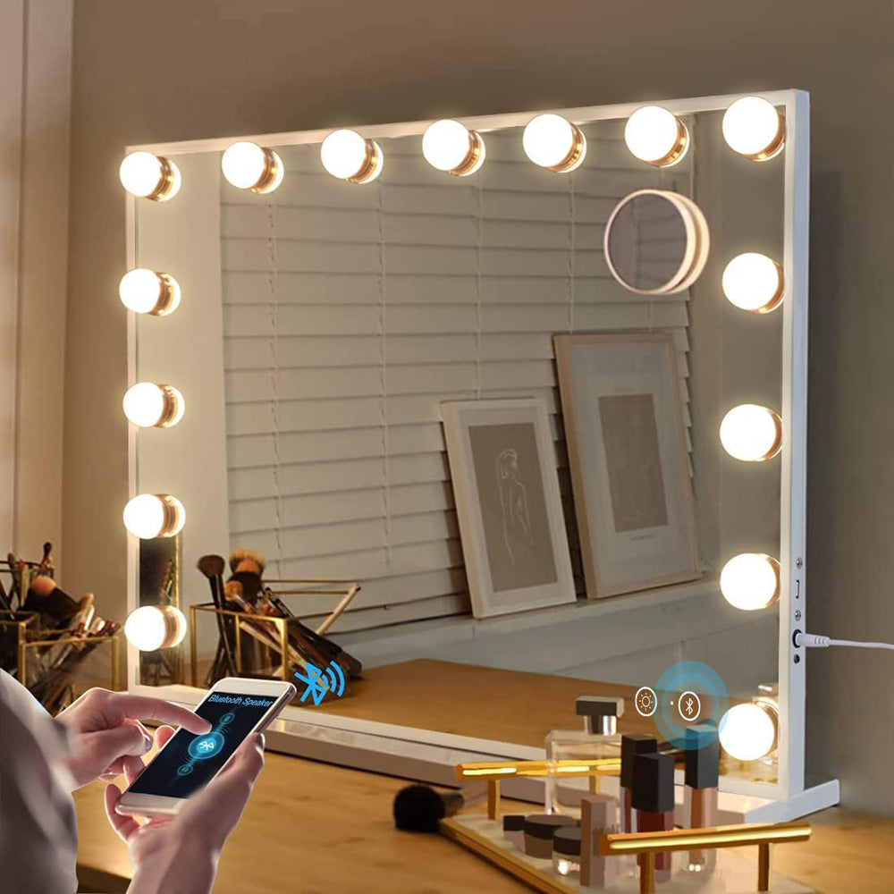 Fenair vanity mirror tabletop setup with soft, even lighting for makeup.