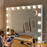 Fenair vanity mirror tabletop setup with soft, even lighting for makeup.