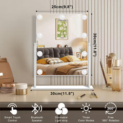FENCHILIN vanity mirror with rotatable stand provides 360° viewing angles for flawless makeup.