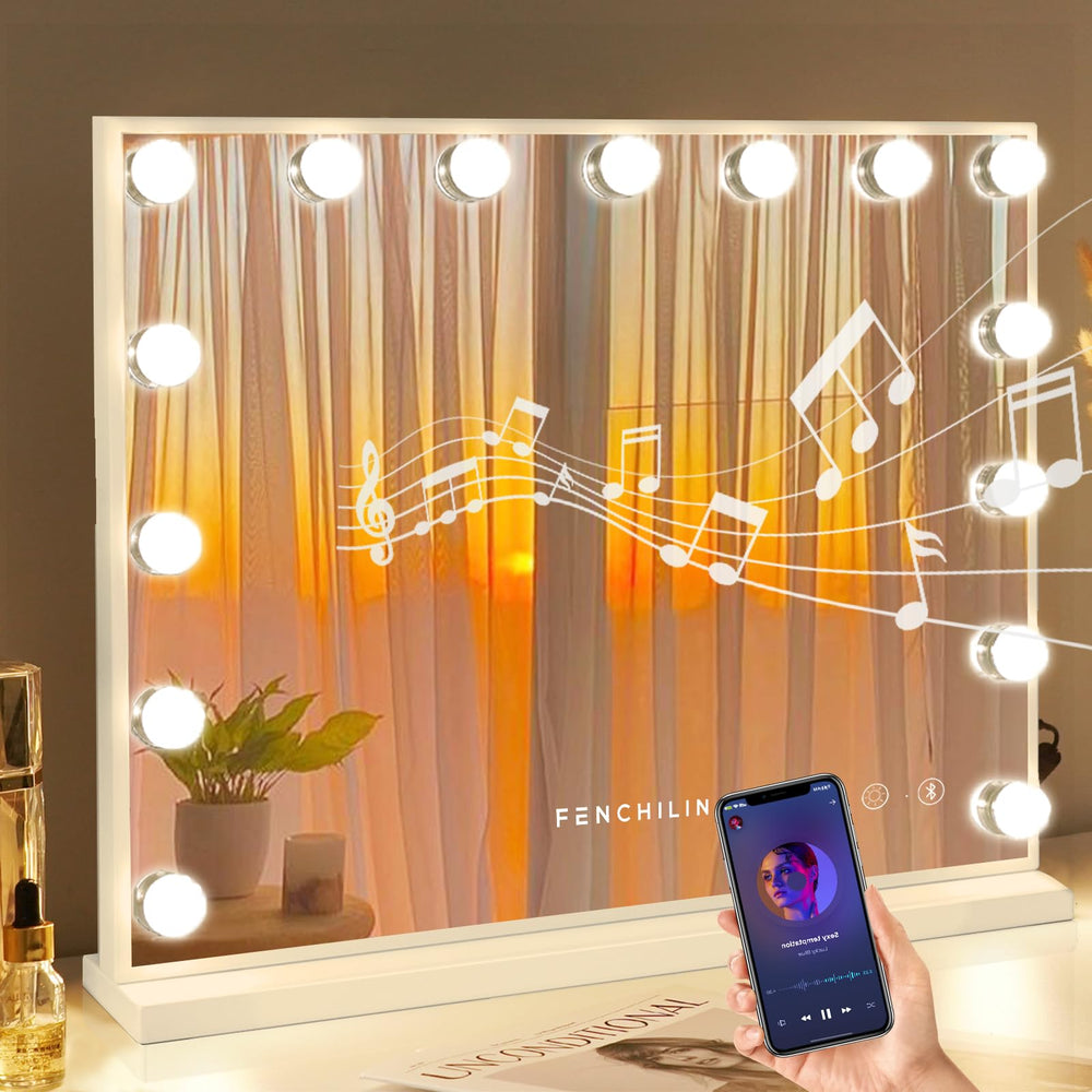 FENCHILIN vanity mirror front view with bright LEDs for precise makeup application