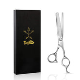 Fengliren thinning scissors blade close-up reveals razor-sharp edge for precise thinning during styling.