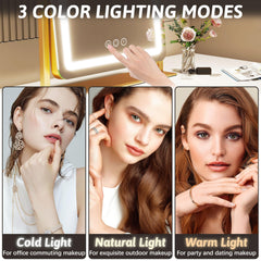 FENNIO vanity mirror LED glow closeup demonstrating soft lighting for evening makeup