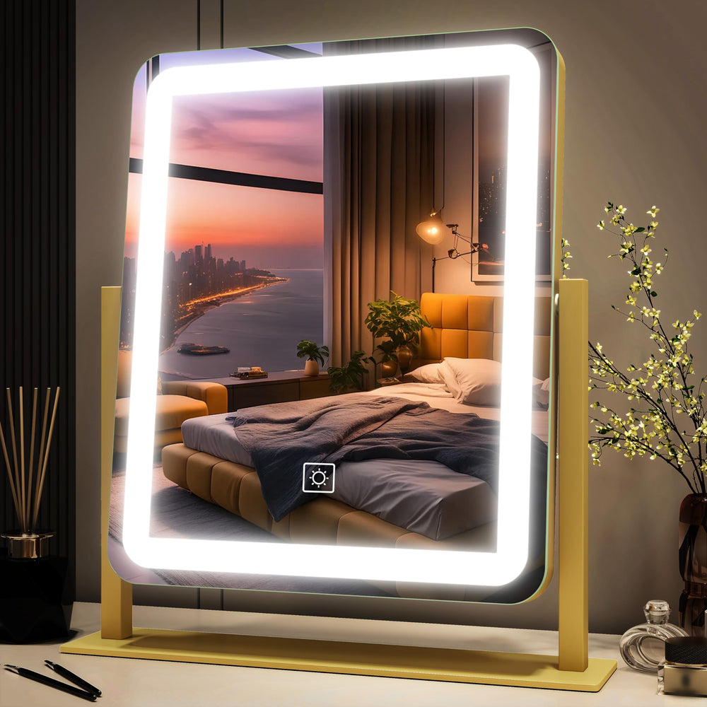 FENNIO vanity mirror with lights front view showing even illumination for makeup application