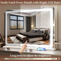 FENNIO vanity mirror smart touch panel for easy brightness control.