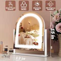 FENNIO vanity mirror with lights 360° tilt demonstrates adjustable angle for comfortable viewing