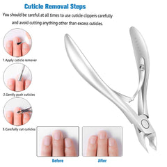 FERYES cuticle clippers half-jaw design enables precise trimming in tight spaces.