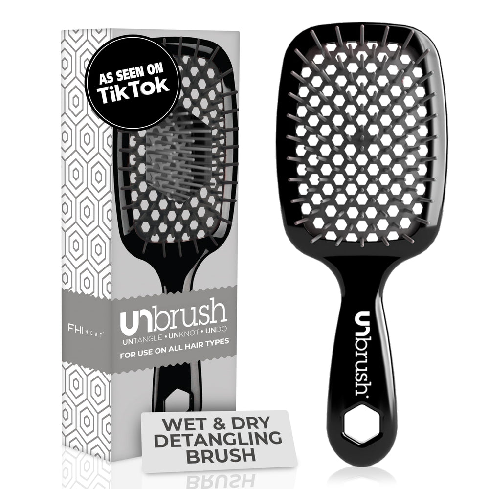 FHI Heat UNbrush bristles close-up highlights gentle detangling with reduced breakage