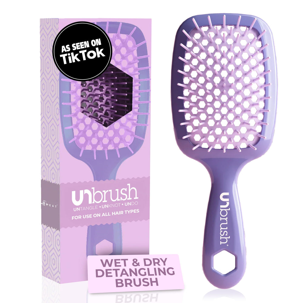 FHI Heat UNbrush detangling brush, wet and dry use promotes pain-free detangling.