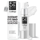 5th & Glow Cyabags eye serum tube close-up showing smooth texture and puffiness reduction