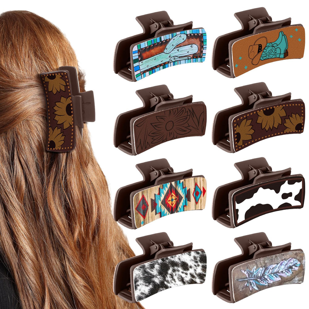 FineCheer western leather hair clip 8-pack for versatile daily styling and festive outfits.