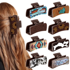 FineCheer western leather hair clip 8-pack for versatile daily styling and festive outfits.