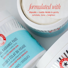 First Aid Beauty facial radiance pads application on skin reveals refined pores.