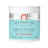 First Aid Beauty Facial Radiance Pads pack closeup highlights gentle exfoliation for smoother skin.