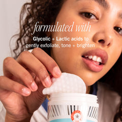 First Aid Beauty facial radiance pads on skin reveal smoother texture and natural glow.
