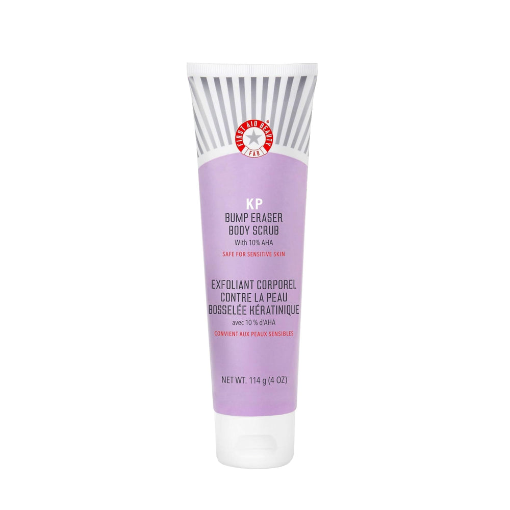 First Aid Beauty KP Bump Eraser bottle front shows a gentle exfoliant for smoother skin.