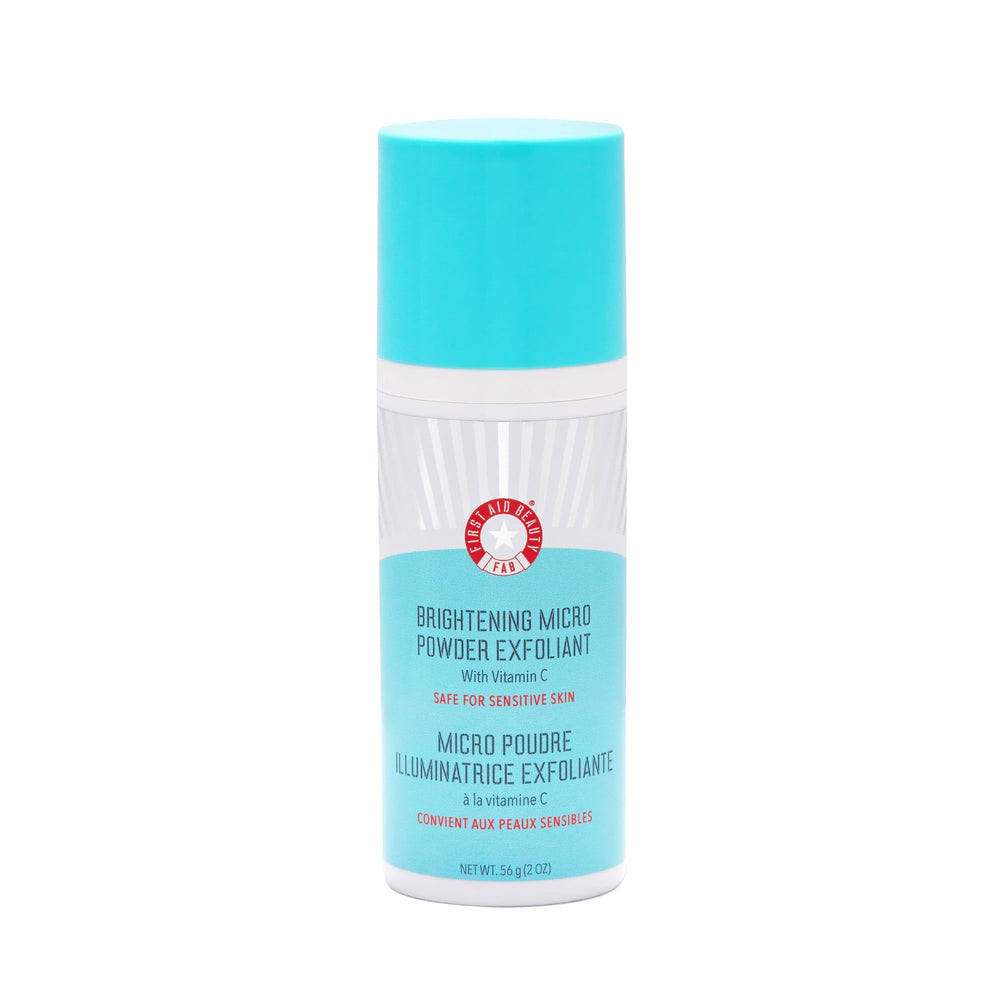 First Aid Beauty Micro Powder Exfoliant jar close-up showing smooth texture for radiant skin
