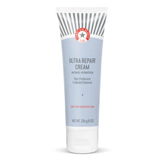 First Aid Beauty Ultra Repair Cream bottle demonstrates fast-absorbing hydration for parched skin