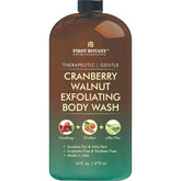 First Botany all natural body wash bottle pouring for cranberry-walnut cleanse and odor control