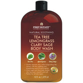 First Botany body wash tea tree bottle close-up highlighting natural cleansing and odor control