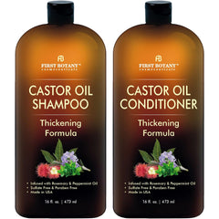 First Botany Castor Oil Shampoo bottle closeup with refreshing mint scent for scalp cooling.