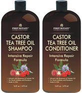 First Botany Castor Tea Tree Shampoo bottle promoting fuller-looking hair
