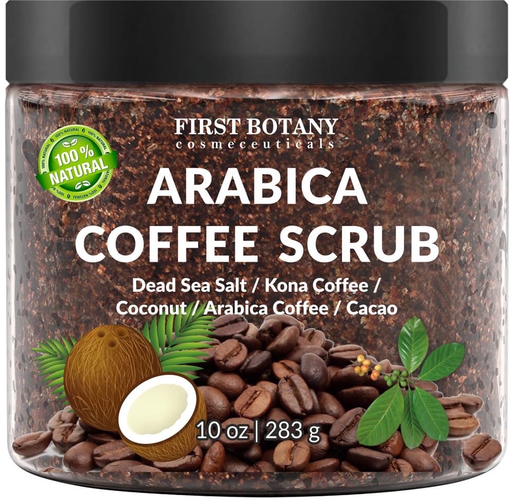 First Botany Coffee Scrub with organic coffee grounds for exfoliation and radiant skin
